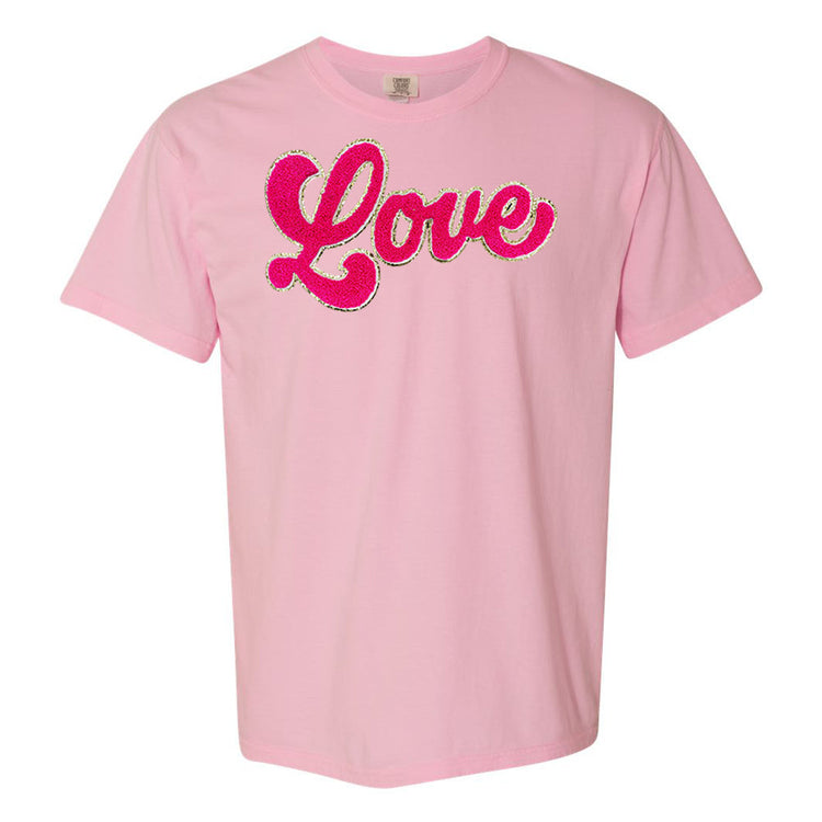 Script Hot Pink Love Letter Patch Comfort Colors T-Shirt