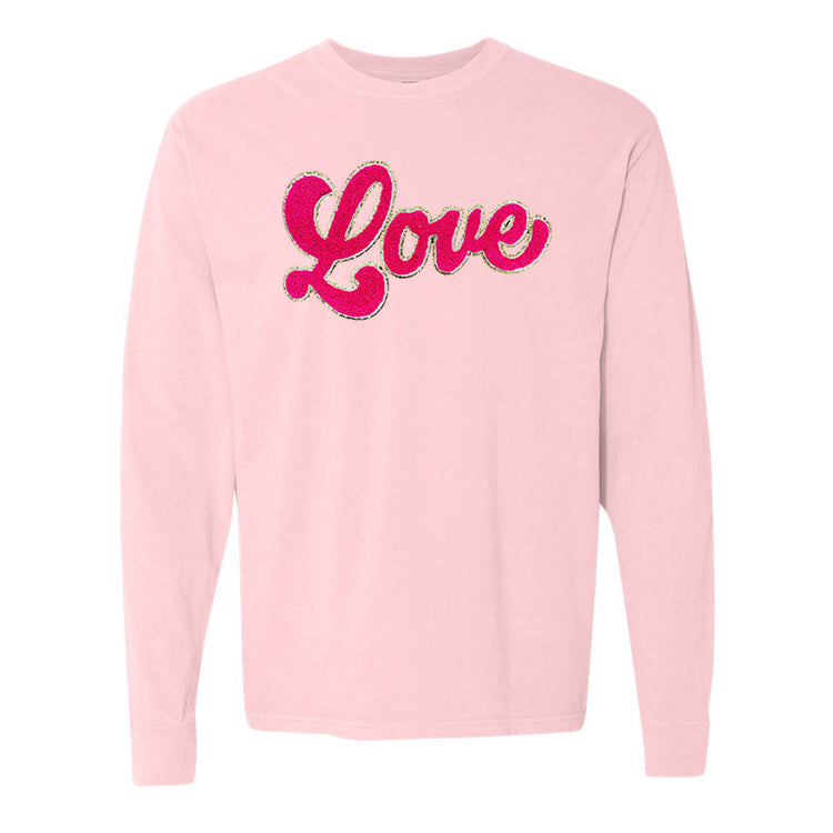 Script Hot Pink Love Letter Patch Long Sleeve T-Shirt