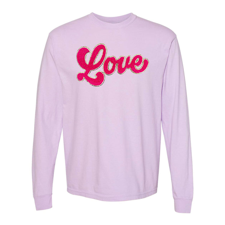 Script Hot Pink Love Letter Patch Long Sleeve T-Shirt