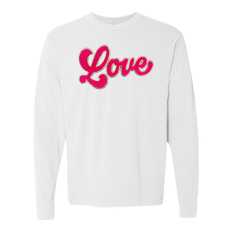 Script Hot Pink Love Letter Patch Long Sleeve T-Shirt