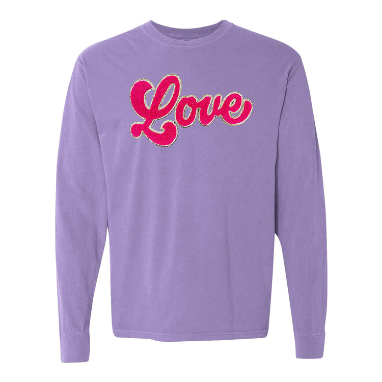 Script Hot Pink Love Letter Patch Long Sleeve T-Shirt