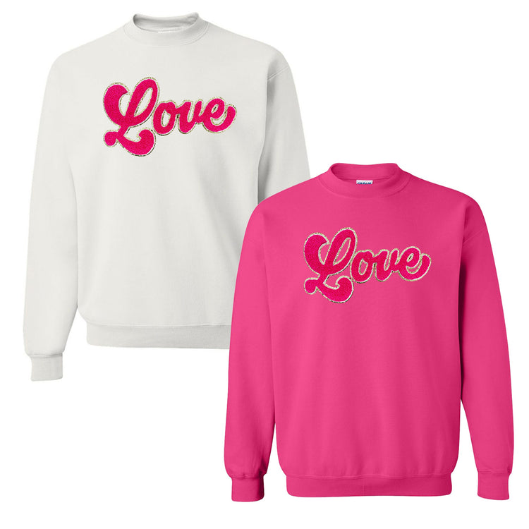 Script Hot Pink Love Letter Patch Crewneck Sweatshirt