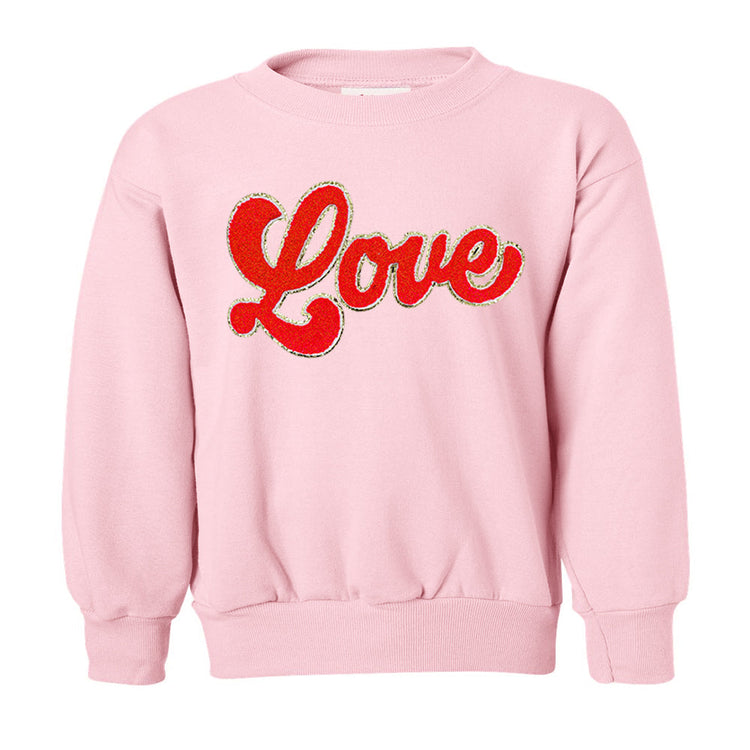Kids Script Red Love Letter Patch Crewneck Sweatshirt