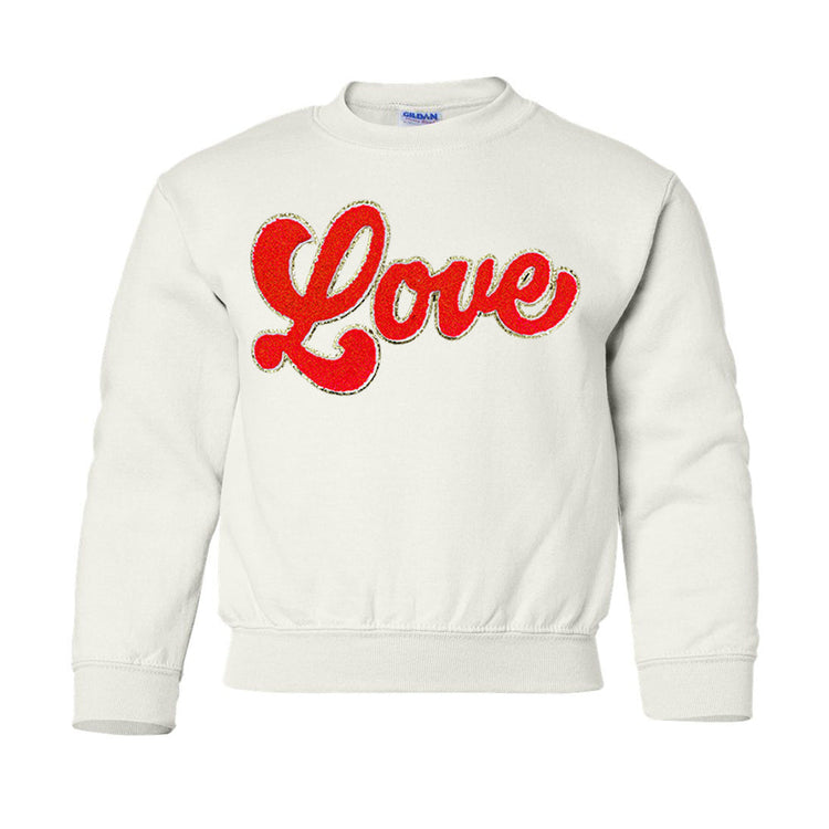 Kids Script Red Love Letter Patch Crewneck Sweatshirt