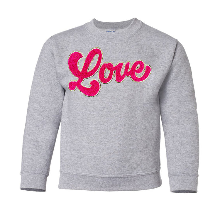Kids Script Hot Pink Love Letter Patch Sweatshirt