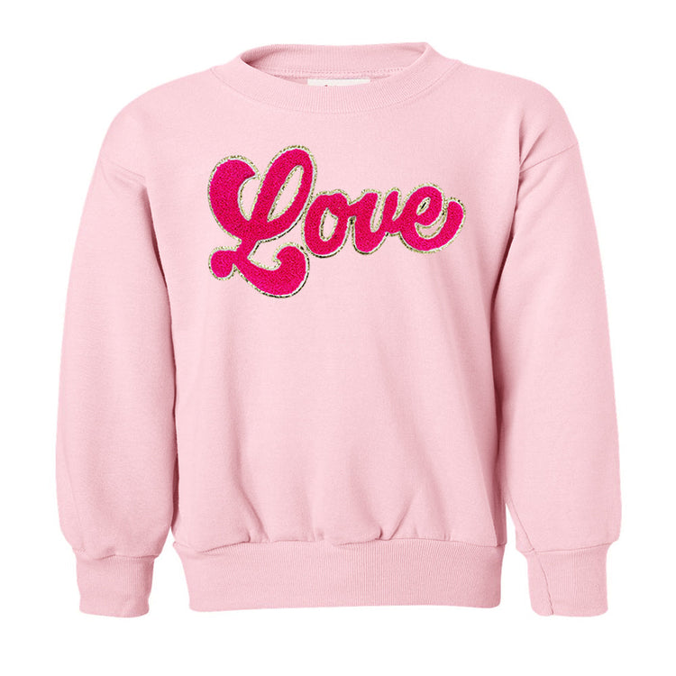 Kids Script Hot Pink Love Letter Patch Sweatshirt
