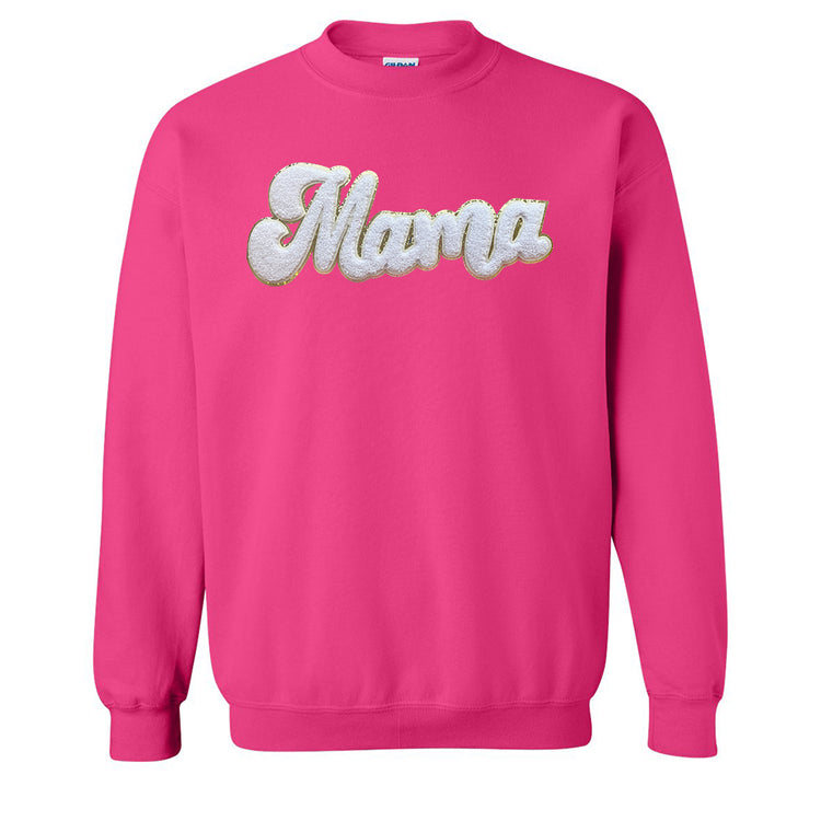 White Mama Script Letter Patch Crewneck Sweatshirt