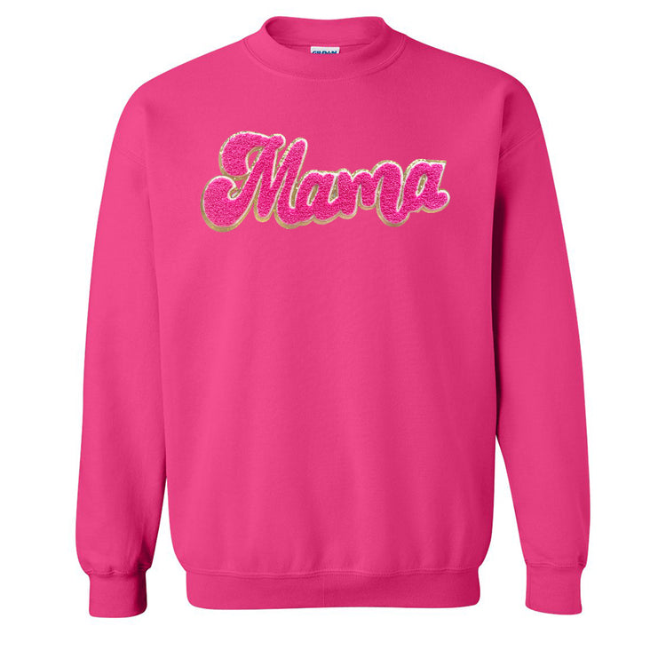 Hot Pink Mama Script Letter Patch Crewneck Sweatshirt