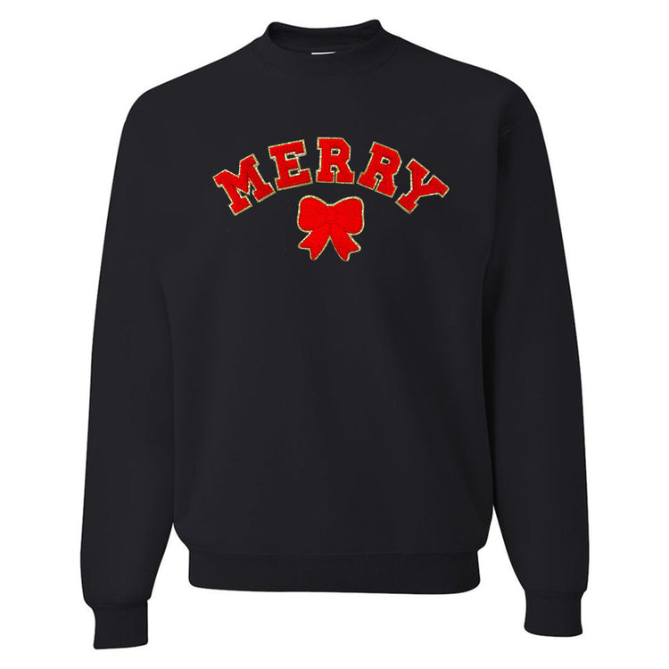 Red Merry Letter Patch Crewneck Sweatshirt