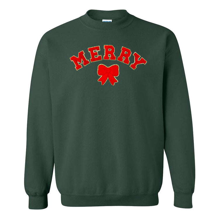 Red Merry Letter Patch Crewneck Sweatshirt