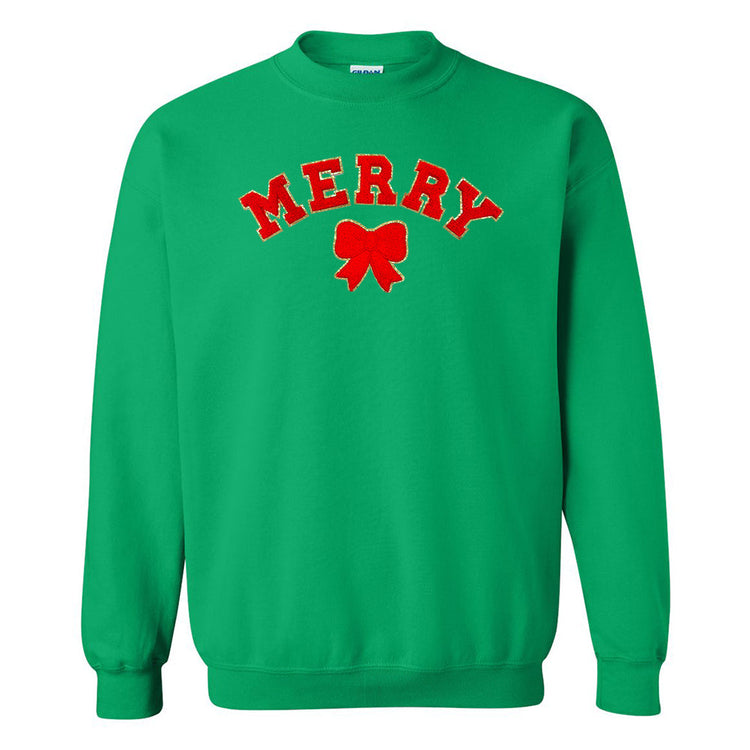Red Merry Letter Patch Crewneck Sweatshirt