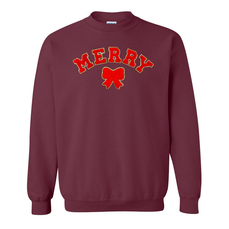 Red Merry Letter Patch Crewneck Sweatshirt