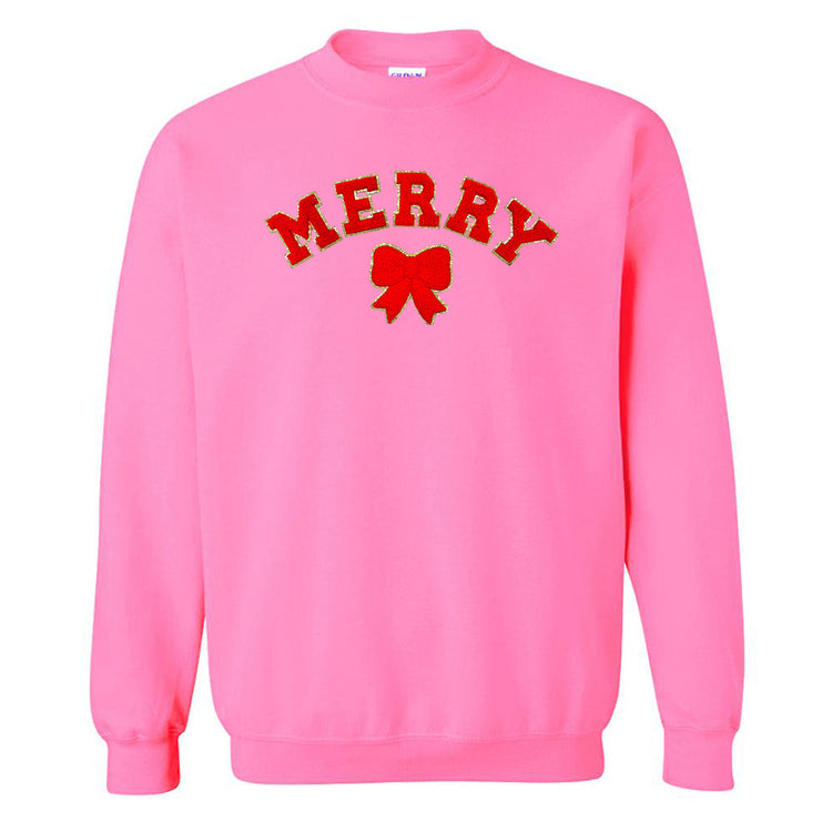 Red Merry Letter Patch Crewneck Sweatshirt
