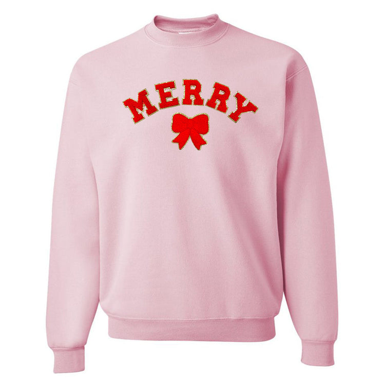 Red Merry Letter Patch Crewneck Sweatshirt