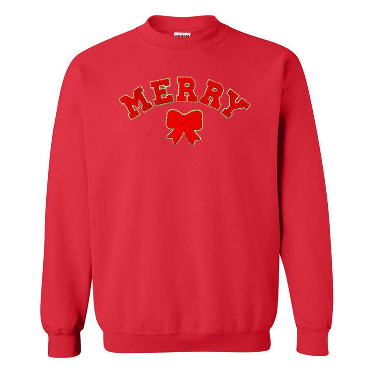 Red Merry Letter Patch Crewneck Sweatshirt