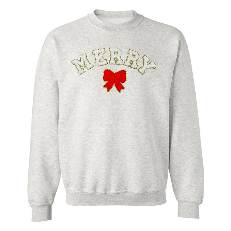 White Merry Letter Patch Crewneck Sweatshirt