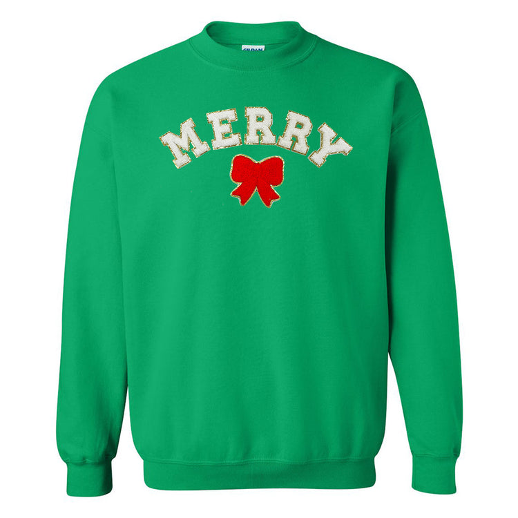 White Merry Letter Patch Crewneck Sweatshirt