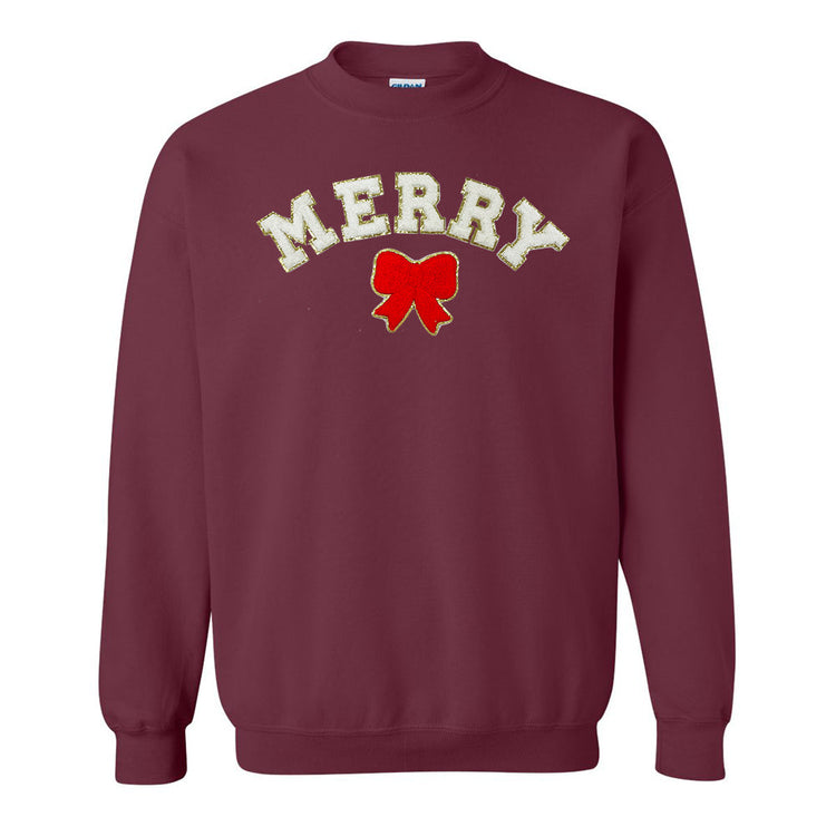 White Merry Letter Patch Crewneck Sweatshirt