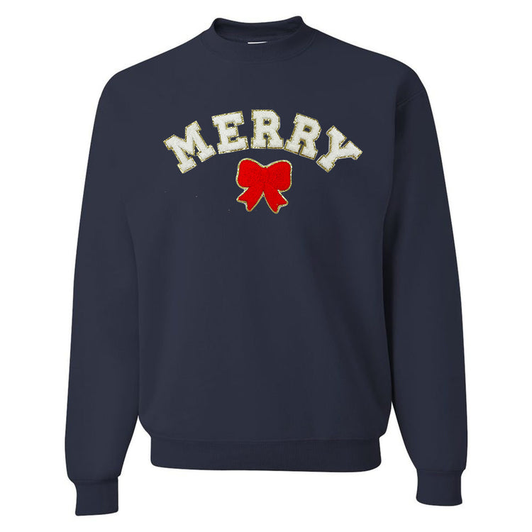 White Merry Letter Patch Crewneck Sweatshirt