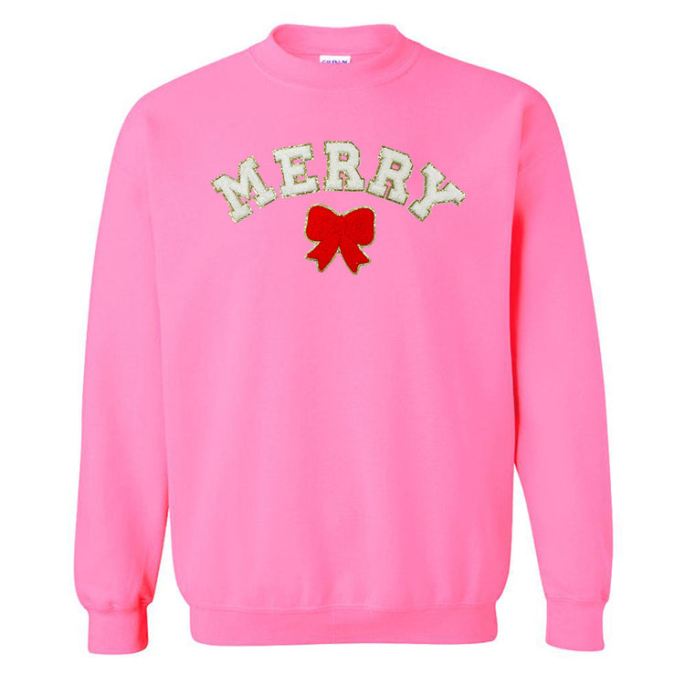 White Merry Letter Patch Crewneck Sweatshirt