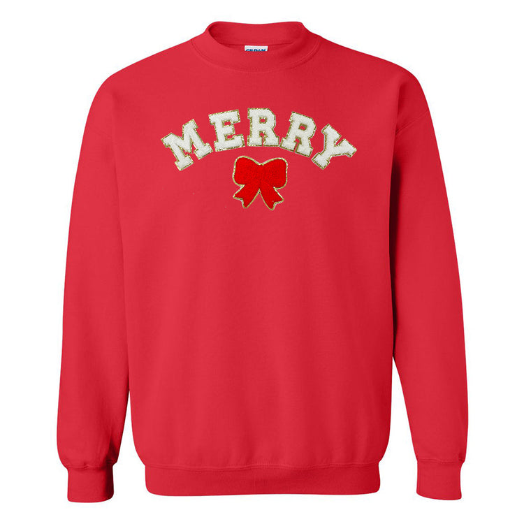 White Merry Letter Patch Crewneck Sweatshirt