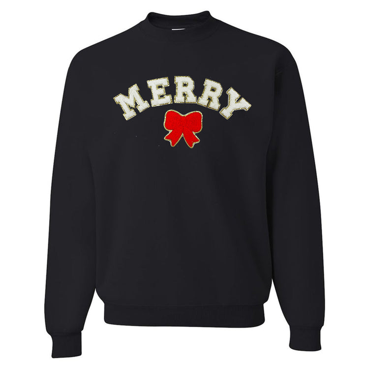 White Merry Letter Patch Crewneck Sweatshirt