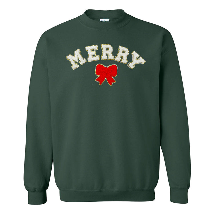 White Merry Letter Patch Crewneck Sweatshirt
