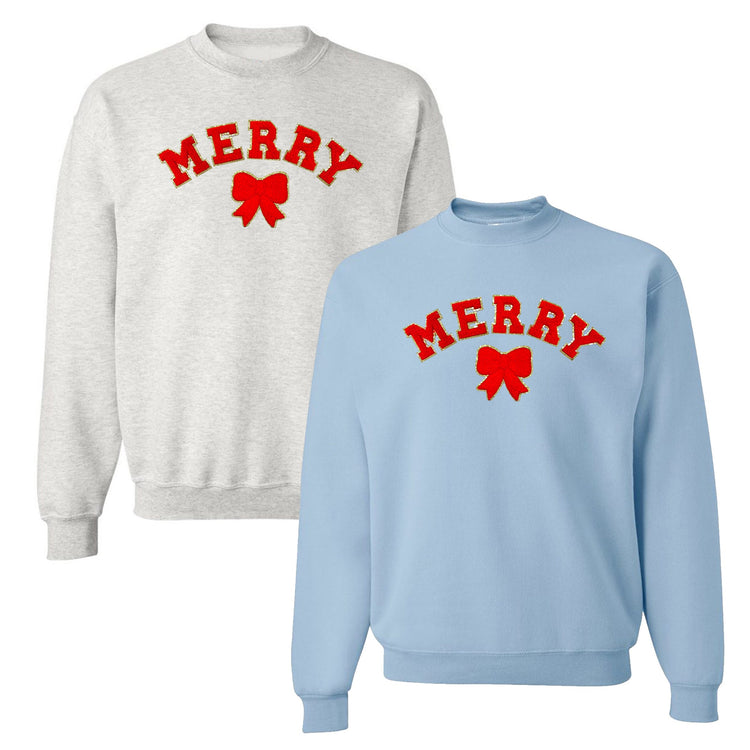 Red Merry Letter Patch Crewneck Sweatshirt