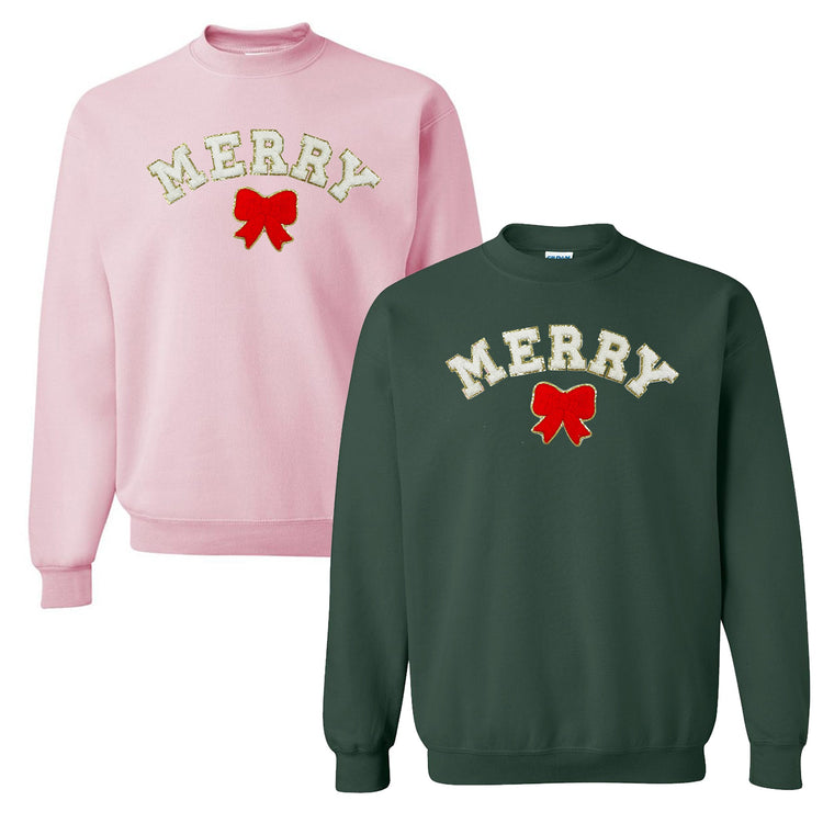 White Merry Letter Patch Crewneck Sweatshirt