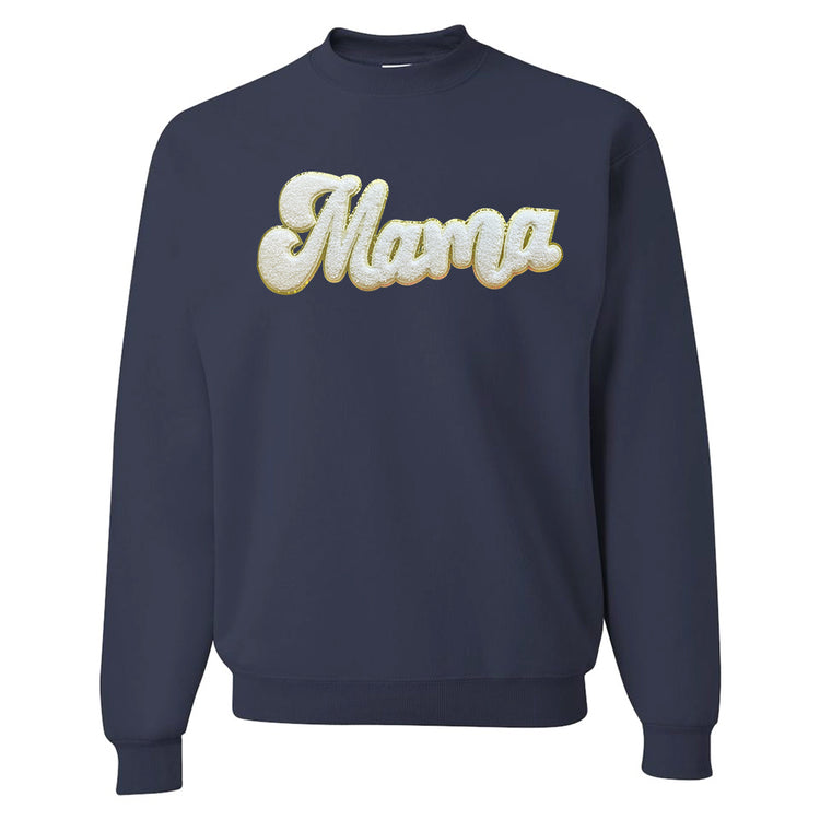 White Mama Script Letter Patch Crewneck Sweatshirt