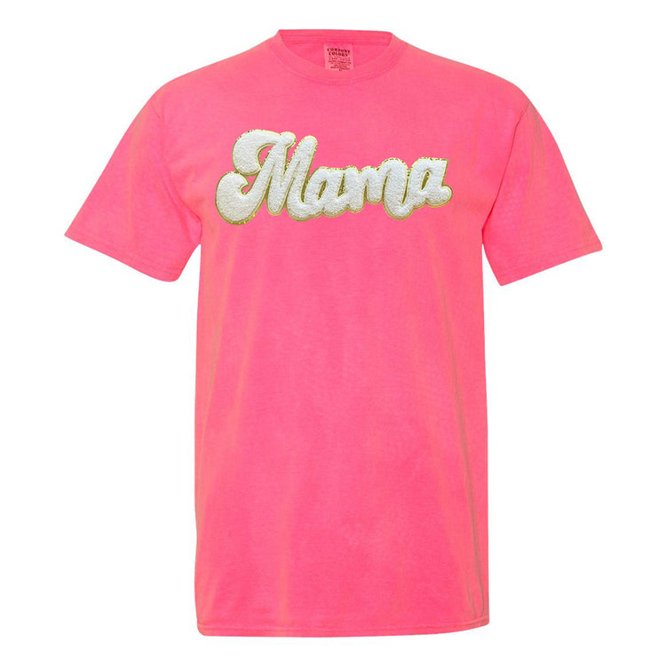 White Mama Script Letter Patch T-Shirt