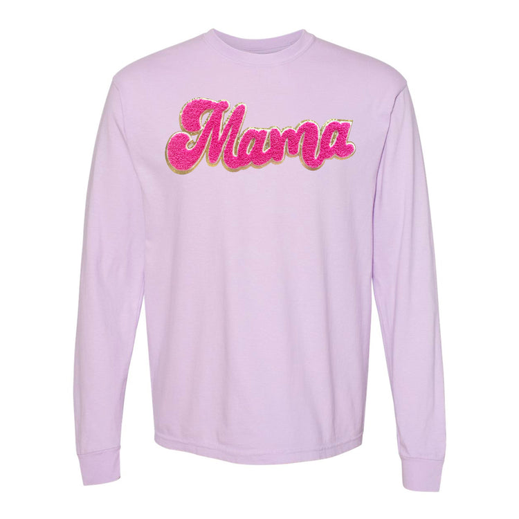 Hot Pink Mama Script Letter Patch Long Sleeve T-Shirt