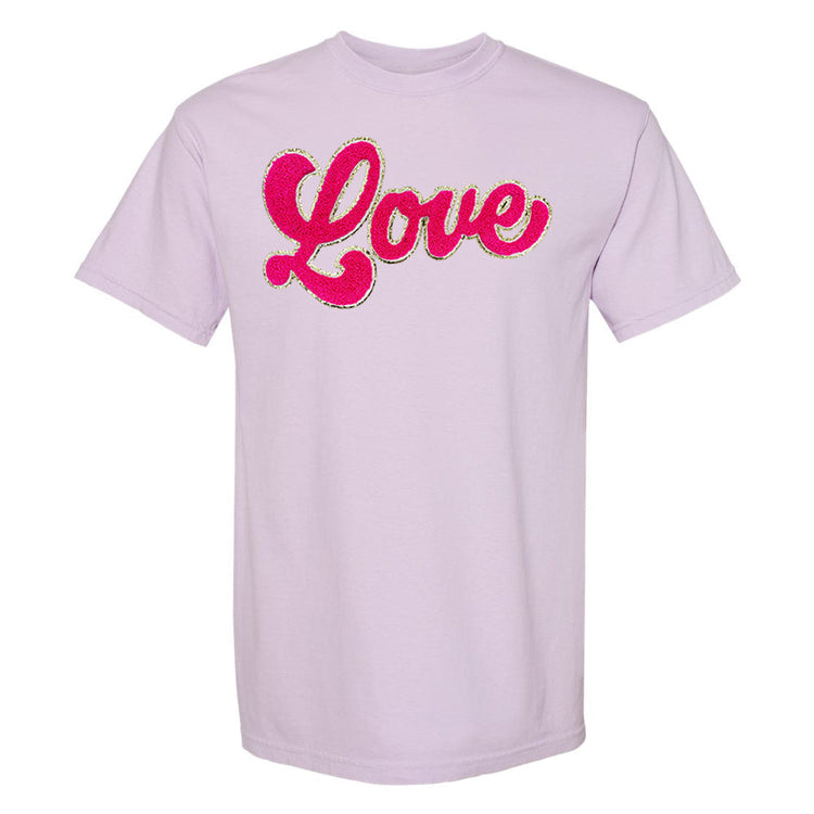 Script Hot Pink Love Letter Patch Comfort Colors T-Shirt
