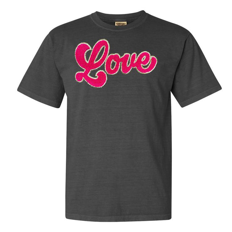 Script Hot Pink Love Letter Patch Comfort Colors T-Shirt