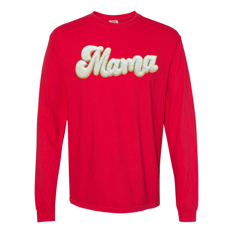 White Mama Script Letter Patch Long Sleeve T-Shirt