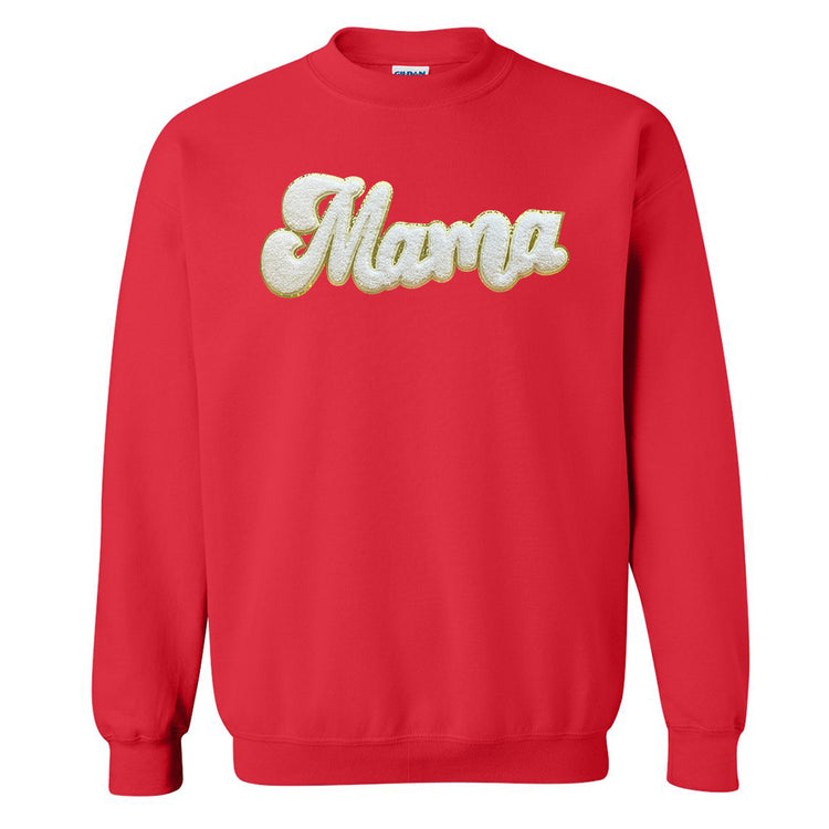 White Mama Script Letter Patch Crewneck Sweatshirt