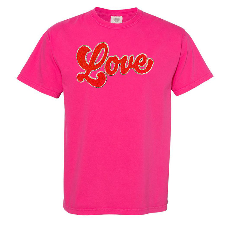 Script Red Love Letter Patch Comfort Colors T-Shirt