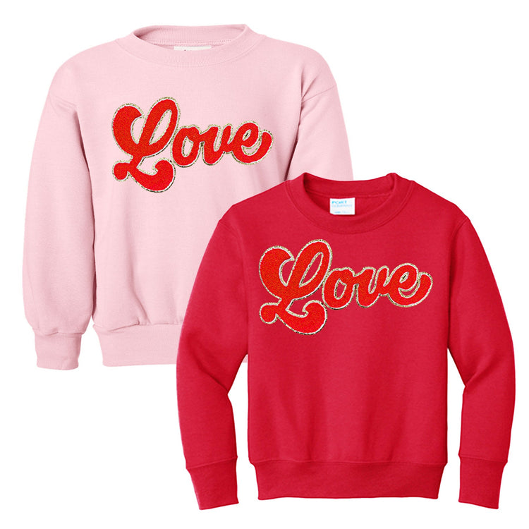 Kids Script Red Love Letter Patch Crewneck Sweatshirt