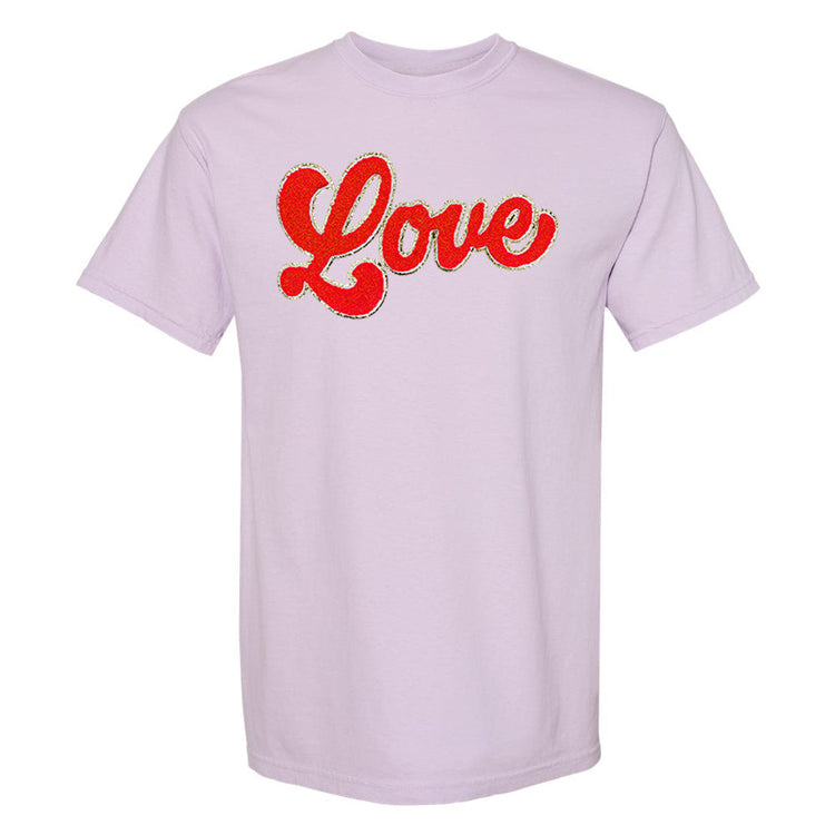 Script Red Love Letter Patch Comfort Colors T-Shirt
