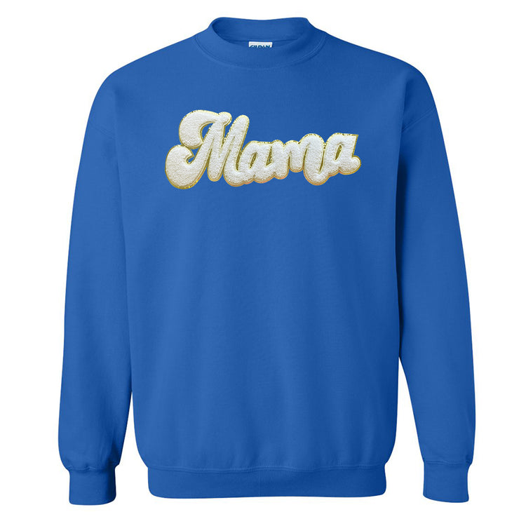 White Mama Script Letter Patch Crewneck Sweatshirt