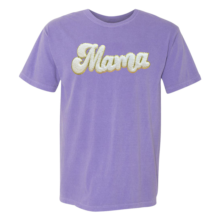 White Mama Script Letter Patch T-Shirt