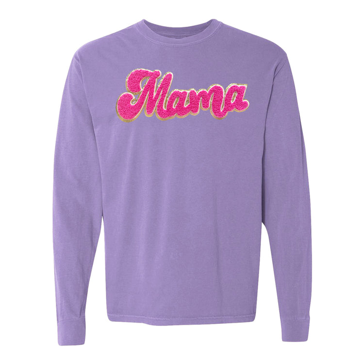 Hot Pink Mama Script Letter Patch Long Sleeve T-Shirt
