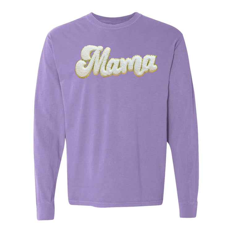 White Mama Script Letter Patch Long Sleeve T-Shirt