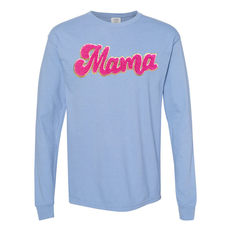 Hot Pink Mama Script Letter Patch Long Sleeve T-Shirt