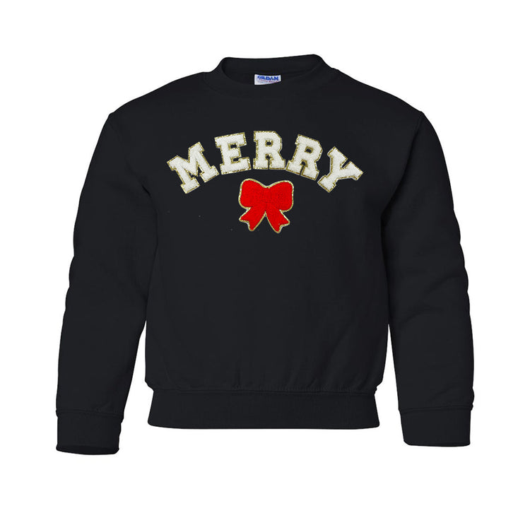 Kids White Merry Letter Patch Crewneck Sweatshirt