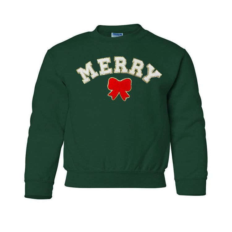 Kids White Merry Letter Patch Crewneck Sweatshirt