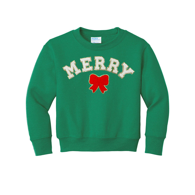 Kids White Merry Letter Patch Crewneck Sweatshirt