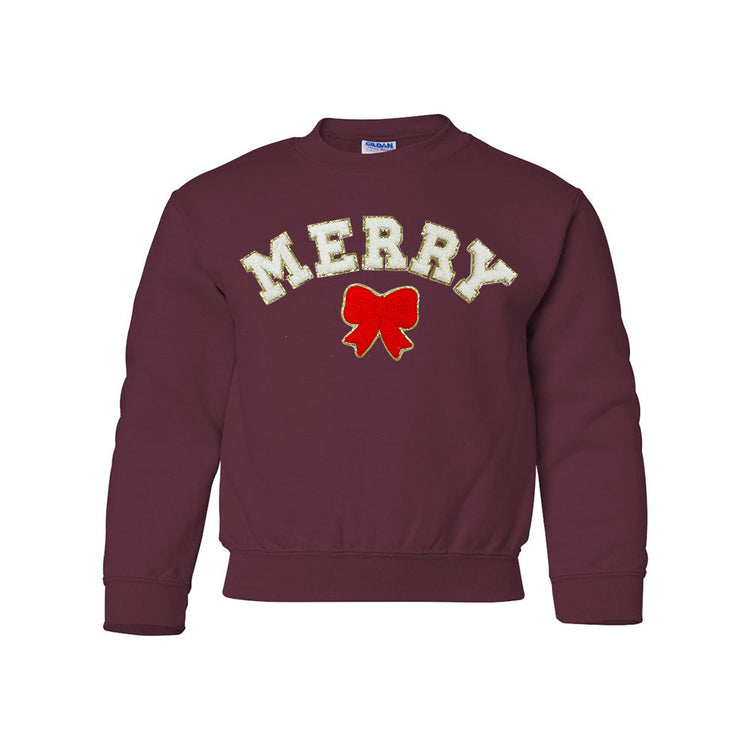 Kids White Merry Letter Patch Crewneck Sweatshirt