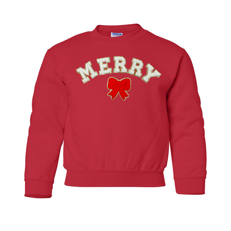 Kids White Merry Letter Patch Crewneck Sweatshirt