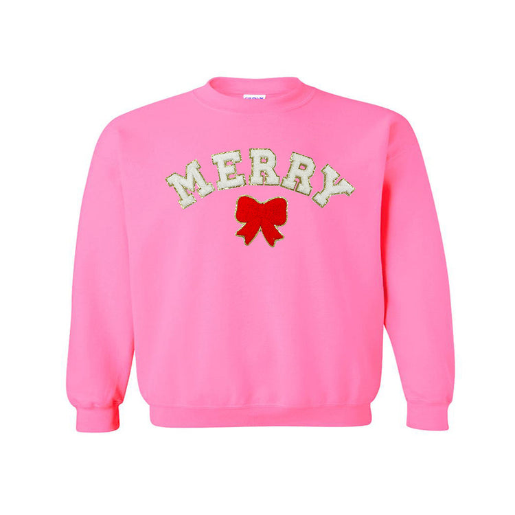 Kids White Merry Letter Patch Crewneck Sweatshirt